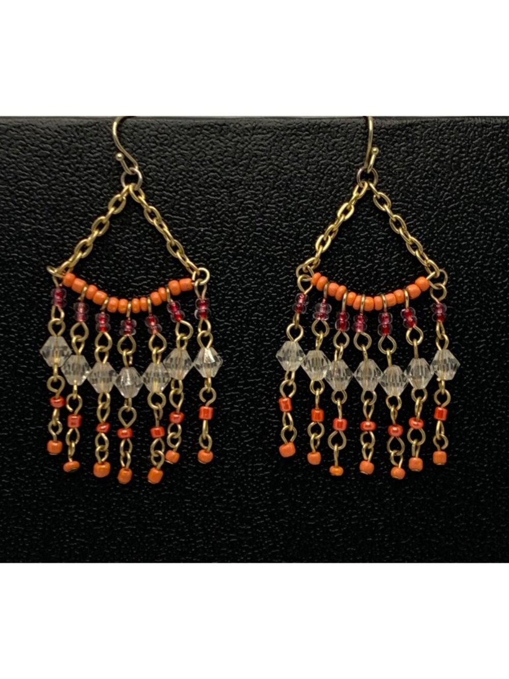AMERICAN EAGLE Vintage Y2K Pink/Orange/Gold Tone Beaded Chandelier Earrings